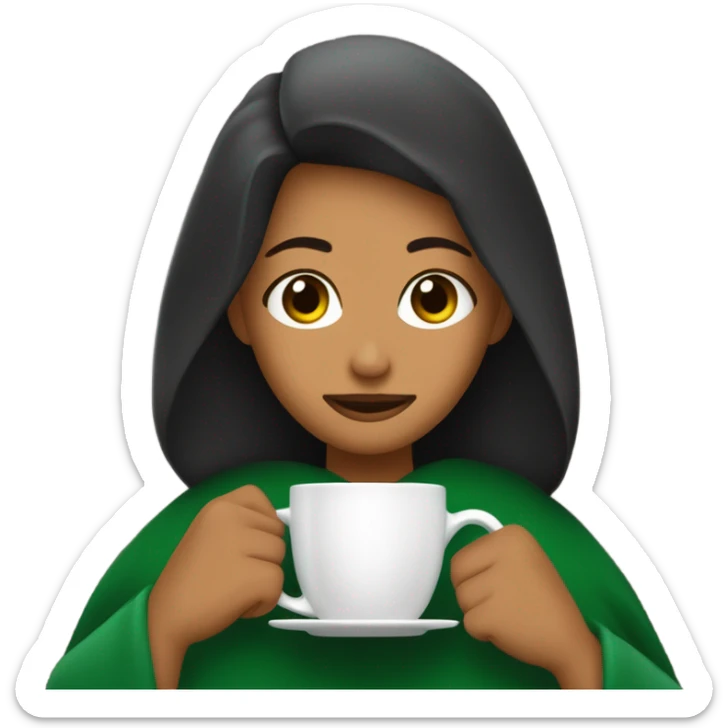 mujer pelo café oscuro ojos verdes tapada con una manta y con un café en las manos  sticker