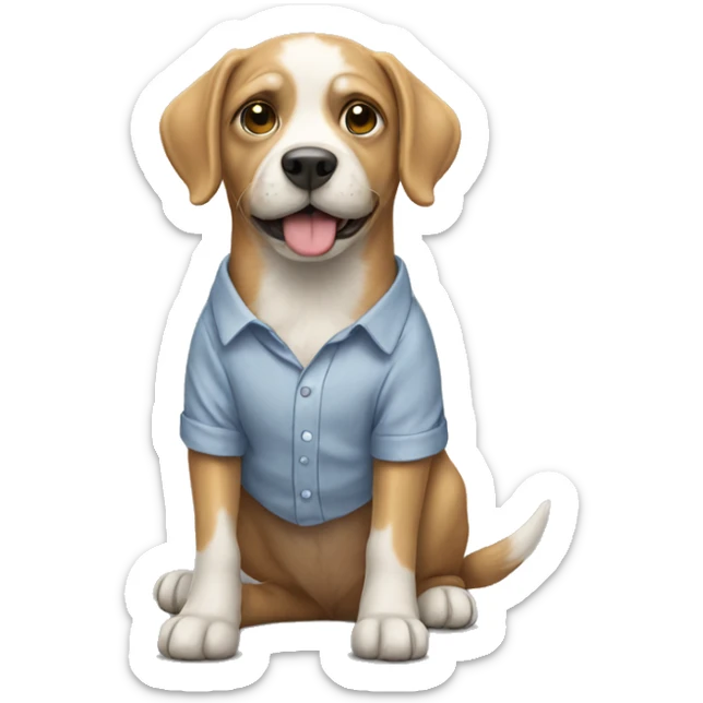 Dog with shirt sticker