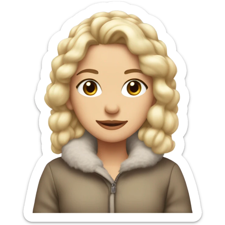 pretty girl with blonde hair hazel eyes ear muffs on fluffy Coat sticker