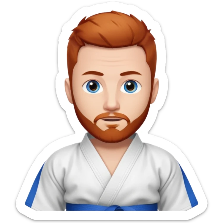 homme blanc, yeux bleu, cheveux brun très court avec barbe rousse et boucle d'oreille doré à l'oreille gauche avec kimono de jiu!jirsu sticker