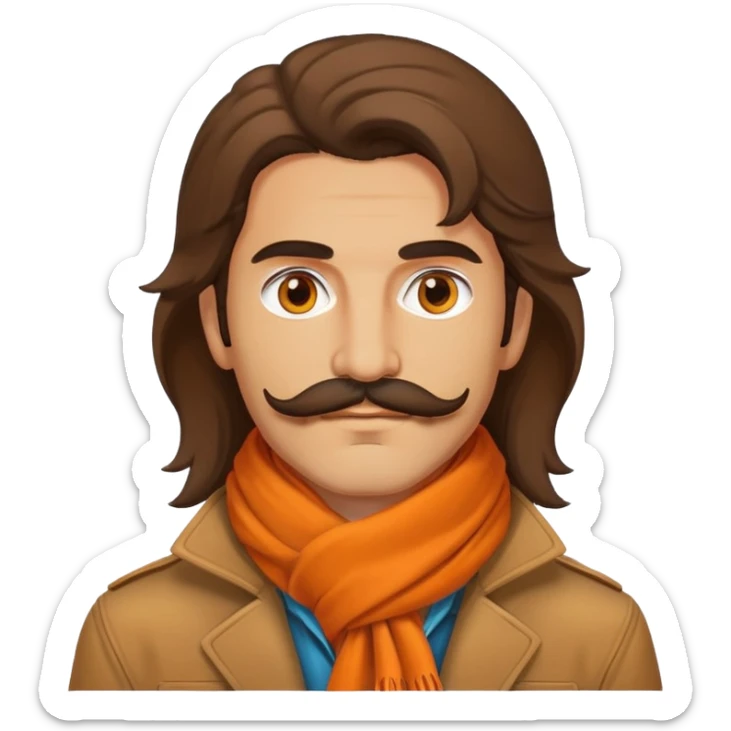 Persian esoteric male with mullet and stache, brown eyes and orange scarf and brown jacket sticker