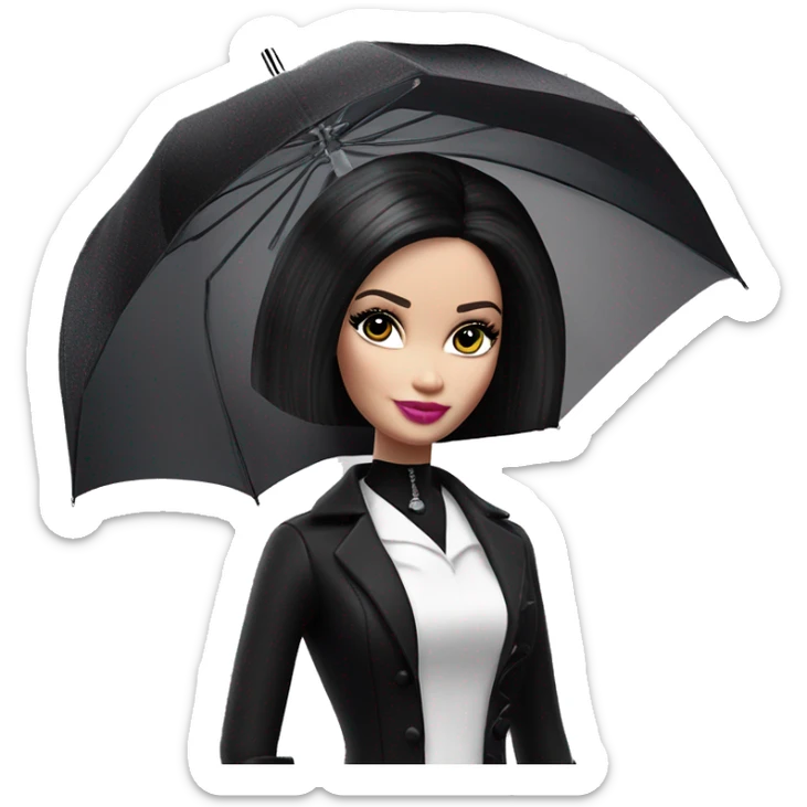 Stunning in the Spotlight Barbie, teen Wednesday Addams,showing off, show full body,accessories  gloves funeral veil umbrella  sticker