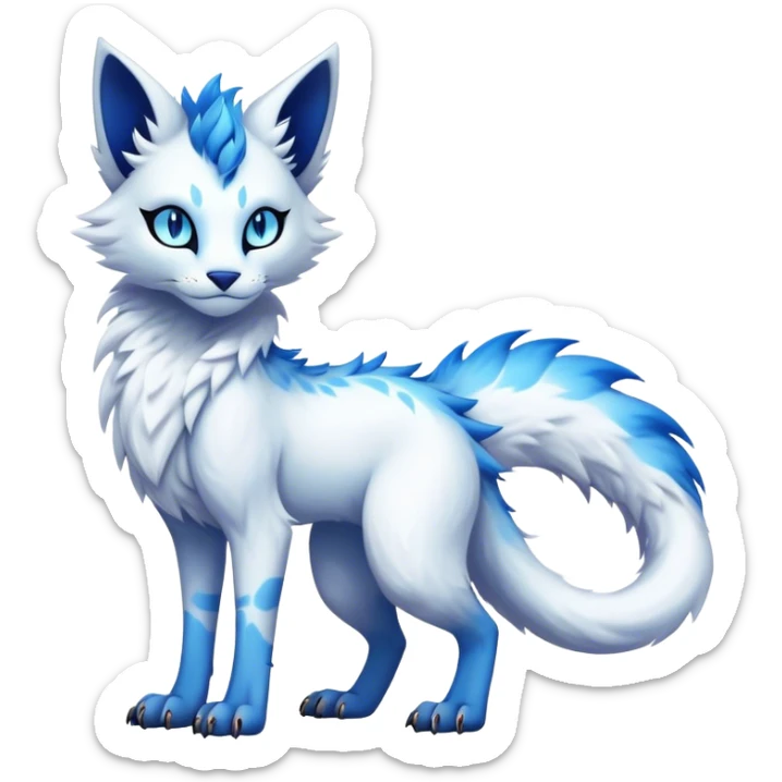 Kawaii dark edgy fantasy ethereal feline-vernid-sergal-fursona animal creature with a tufted tail full body sticker