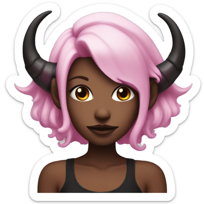 demon girl with black and pink hair and horns  sticker