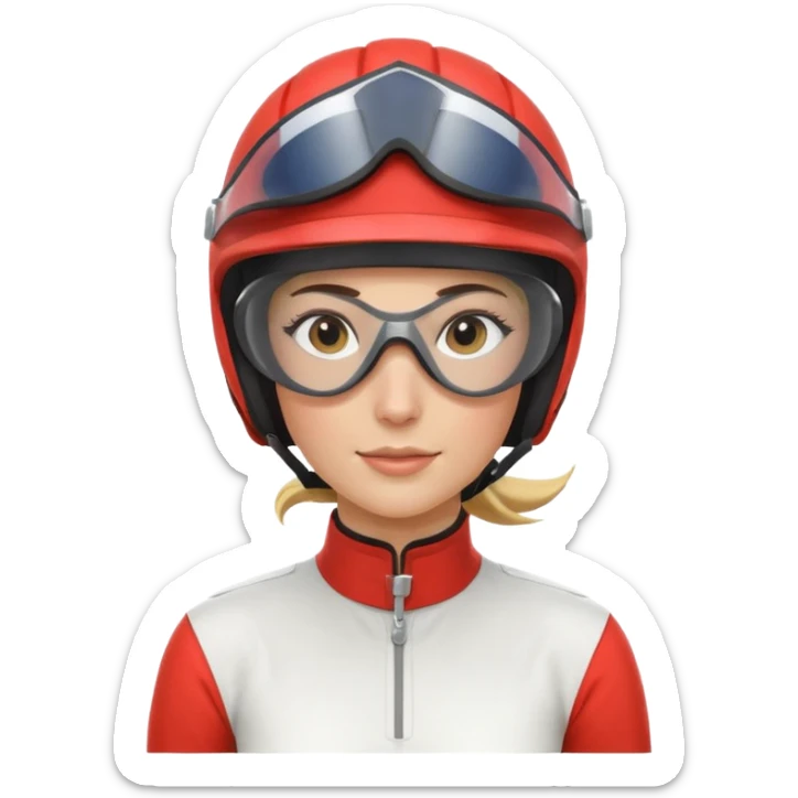 female horse race jockey portrait, head and shoulders only, racing helmet and goggles, sporty uniform collar, confident expression, 3D cartoon, mobile game icon style, clean background, no text, no watermark
 sticker
