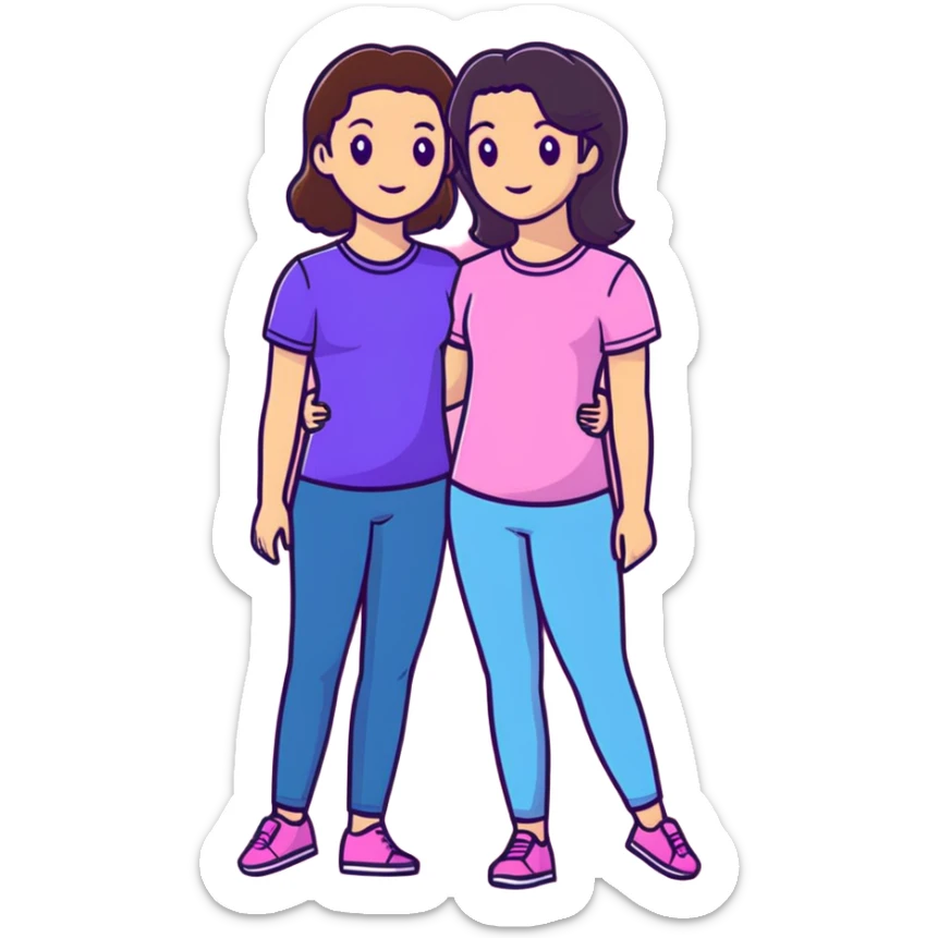 Best friend’s mom and daughter are both brunette mom wearing purple daughter wearing pink sticker