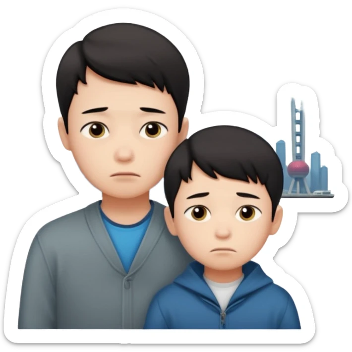 with city background, a boy leaving mother in Shanghai to live with father in Hong Kong sticker