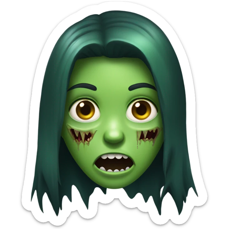 Green Zombie brunette long hair girl with mouth open horror  sticker