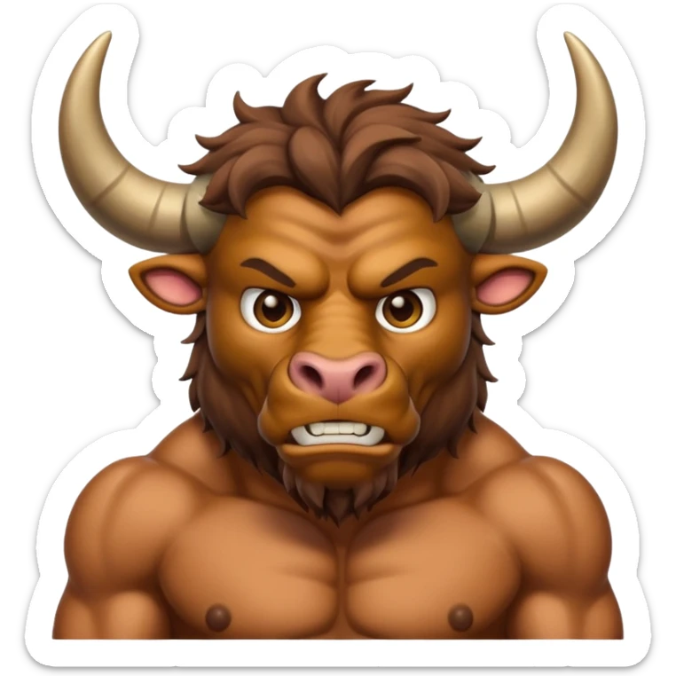 An emoji of a Cretan Minotaur. It has the body of a man and the head of a bull. sticker