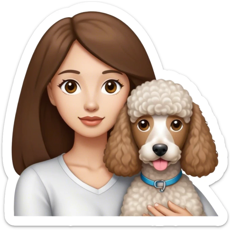 Long straight brown hair brown eyes beautiful women and white standard poodle you're holding sticker