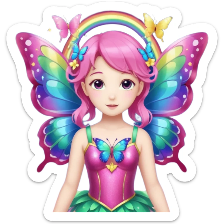 (1 Rainbow Glitter Magical Girl With Butterfly Wings), (1 Hot Pink Magical Girl With Butterfly Wings)(3 Sun Magical Girl With Butterfly Wings)(1 Moon Magical Girl With Butterfly Wings)(1 Aurora Borealis Magical Girl With Butterfly Wings)(1 Galaxy Magical Girl With Butterfly Wings) sticker