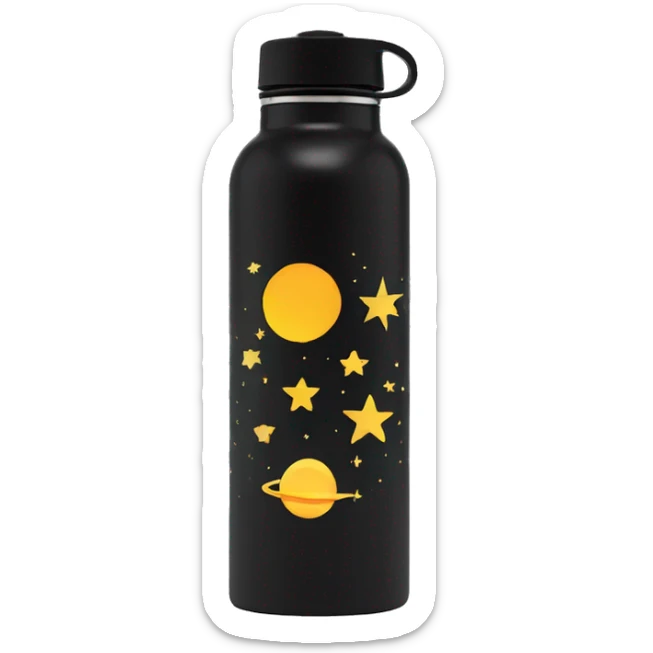 Black Stainless steel water bottle with moon and stars and suns sticker
