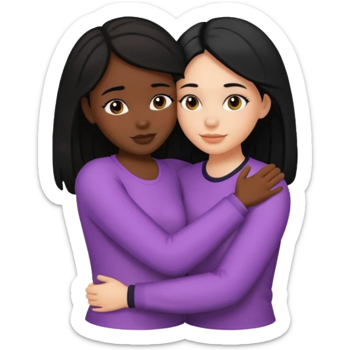 Two best friends hugging, one black girl and one white girl with black hair sticker