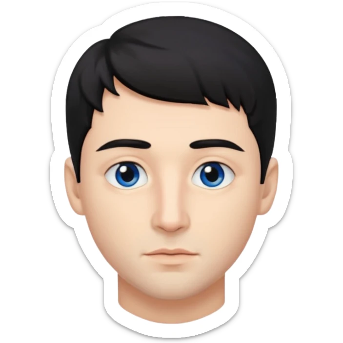 Man. With black hair. Hairstyle texture krop. The skin is beige. One eye is brown, the other is blue. The lips are not big. Beautiful nose. sticker