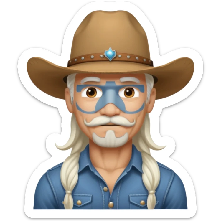 muscular tattooed and mustached cowboy long white hair  sticker