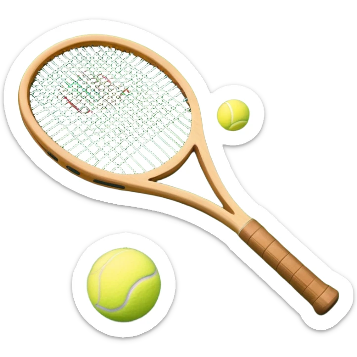 A detailed tennis racket resting on lush green grass beside a bright yellow tennis ball. The scene captures the essence of classic lawn tennis, with a crisp and clean background emphasizing the elegance and tradition of the sport sticker