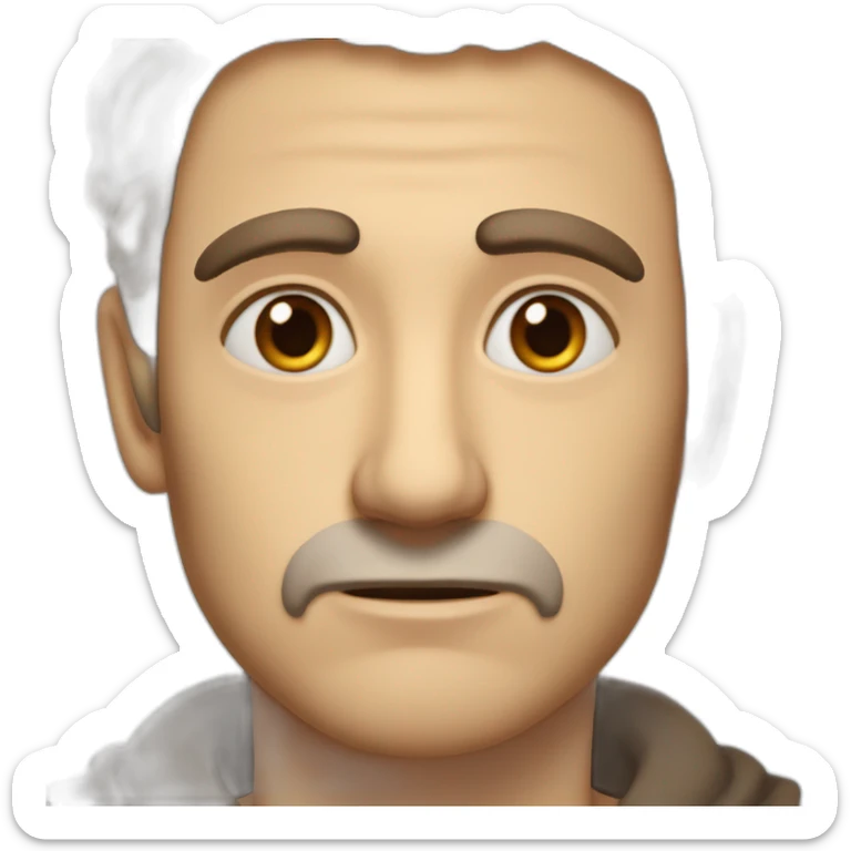 tall and frail, honey skinned man with brown eyes, ears that stick out, a wide face, thin eyebrows and a softly shaped jaw. He has coiled, brown hair, has a cheap perfume. He is injured. sticker