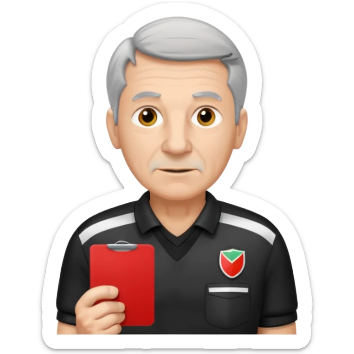 Older Referee – Experienced Look
 Wearing black jersey, gray hair, calm but firm, red card lifted halfway. sticker