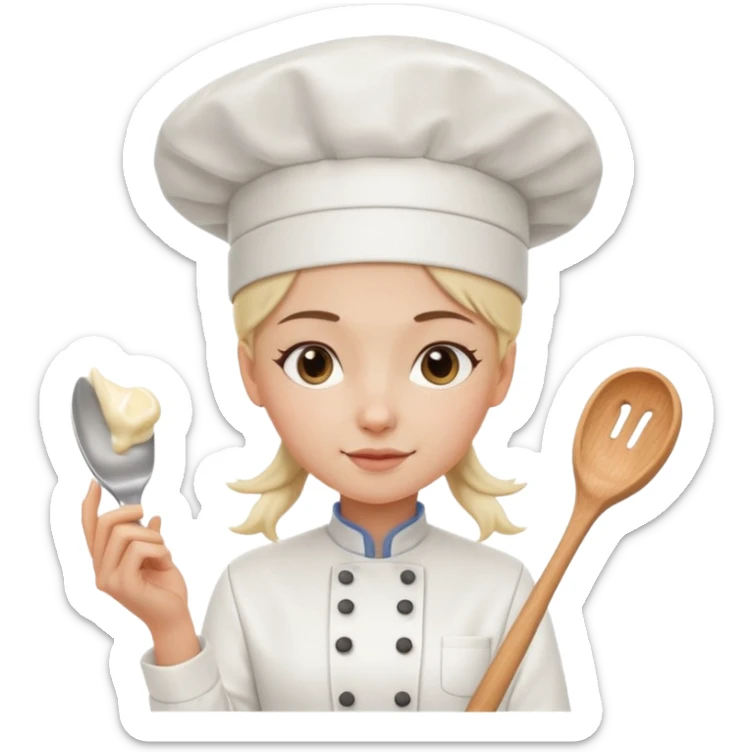 Young female baker - wearing a white chef's hat and holding a cream piping bag sticker
