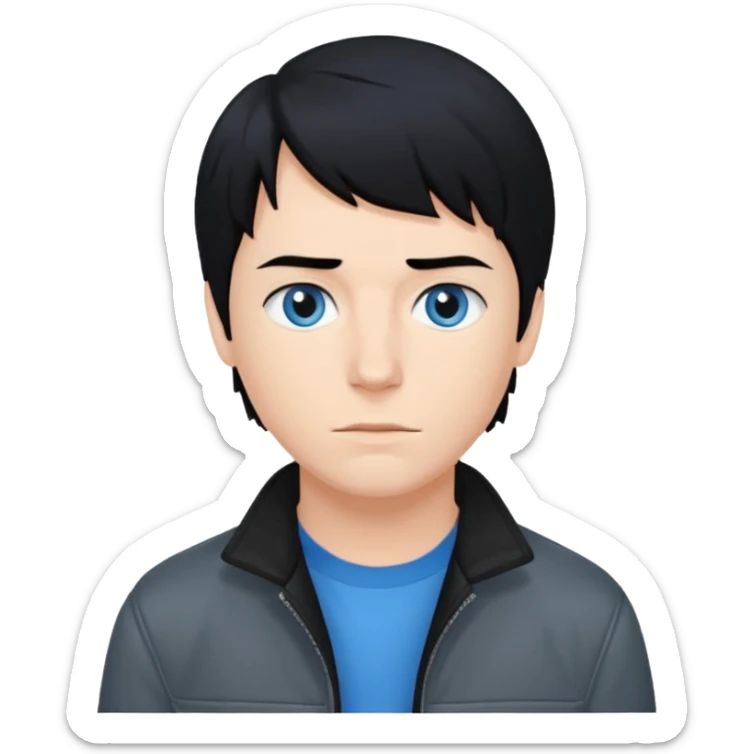 Neil McCormick from Mysterious Skin with blue eyes, black hair, black shirt, gray jacket sticker