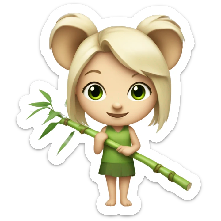 White Girl with blonde hair and green eyes and koala ears holding bamboo stick  sticker