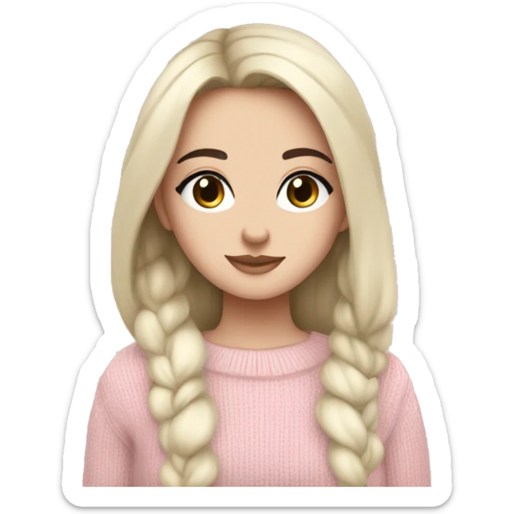 Pretty darkbrown eyed white girl with black hair light pink sweater cozy sticker