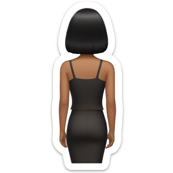 back of a brown women with black hair and a white crop  sticker