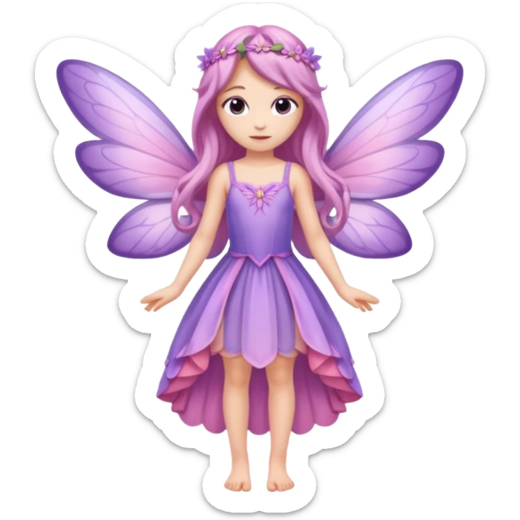 Lilac and pink fairy with wings but you can see her whole body and make her super pretty with long hair and long legs  sticker
