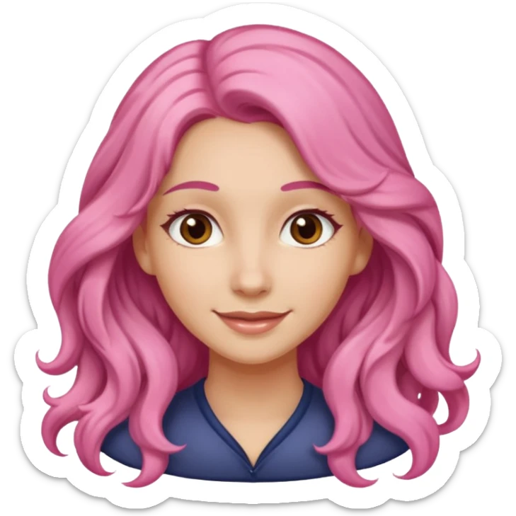 A light-skinned woman with long wavy pink hair, brown eyes, and a gentle smile. sticker