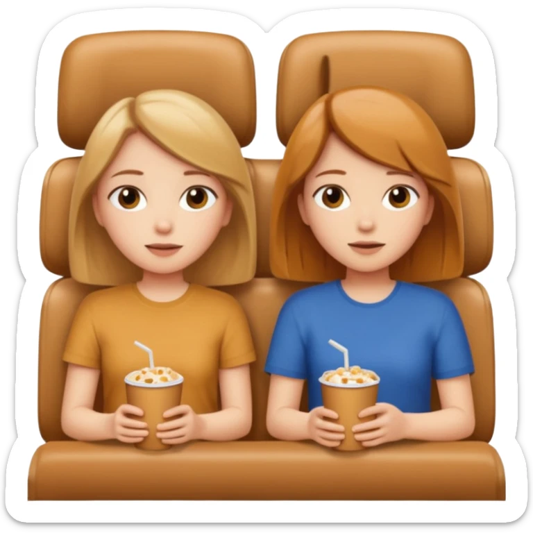 Two girls one caramel coloured hair but short shoulder length hair and one the same colour hair but longhair  they are watching a movie sticker