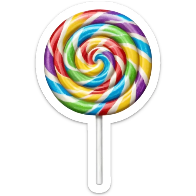 3D render of Lollipop Tree, made entirely of dessert materials, glistening sugar crystal texture, swirled rainbow hard candy top on a white stick, delicious confectionery aesthetic, Apple emoji style, isolated on white background --v 6.0. sticker