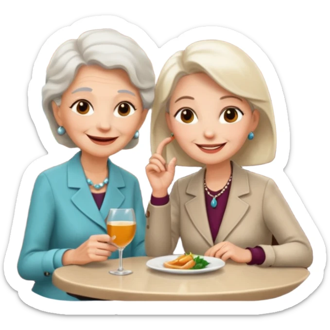 conversación dentro de un restaurant  dos personas y una de las persoans sea una abuela y el otro un adulto de 27 años mujer abuela y hombre joven sticker