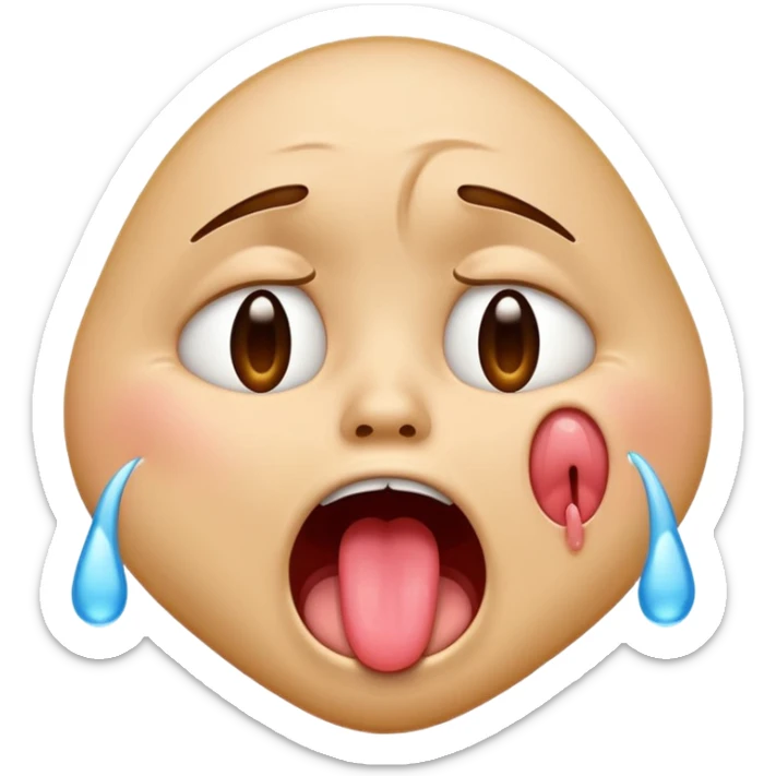 the crying emoji but realistic and it has its mouth open and you can see its tongue and its crying continually and you can see the stream sticker