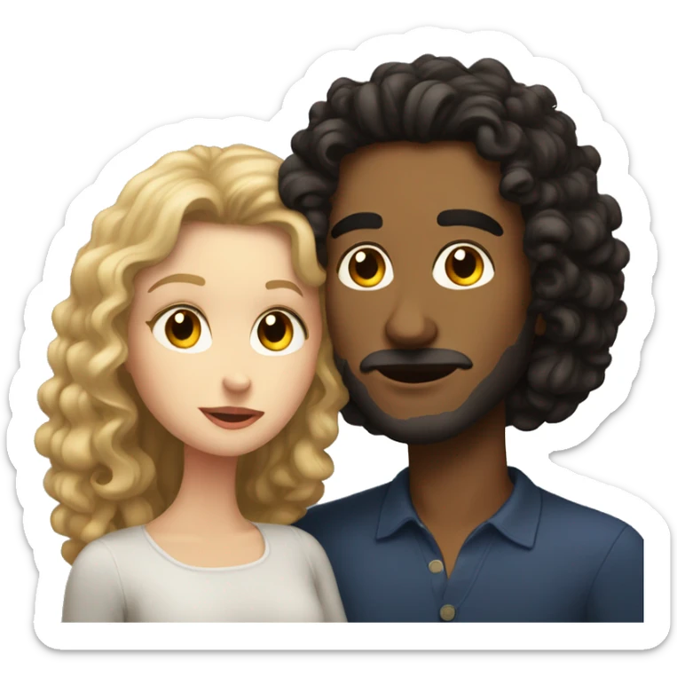 White Man with dark strait hair kissing white woman with long dark curly hair sticker