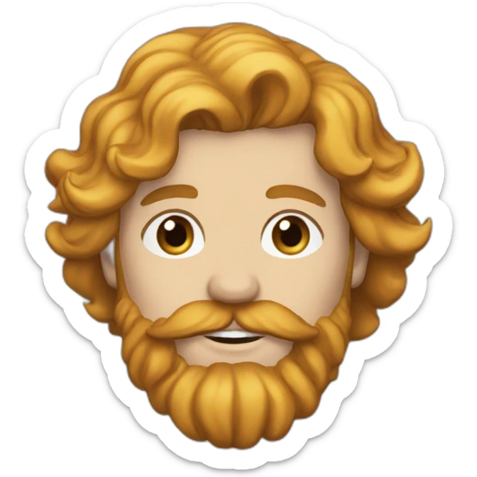 an english man in his twenties with long wavy blonde hair and a red beard sticker