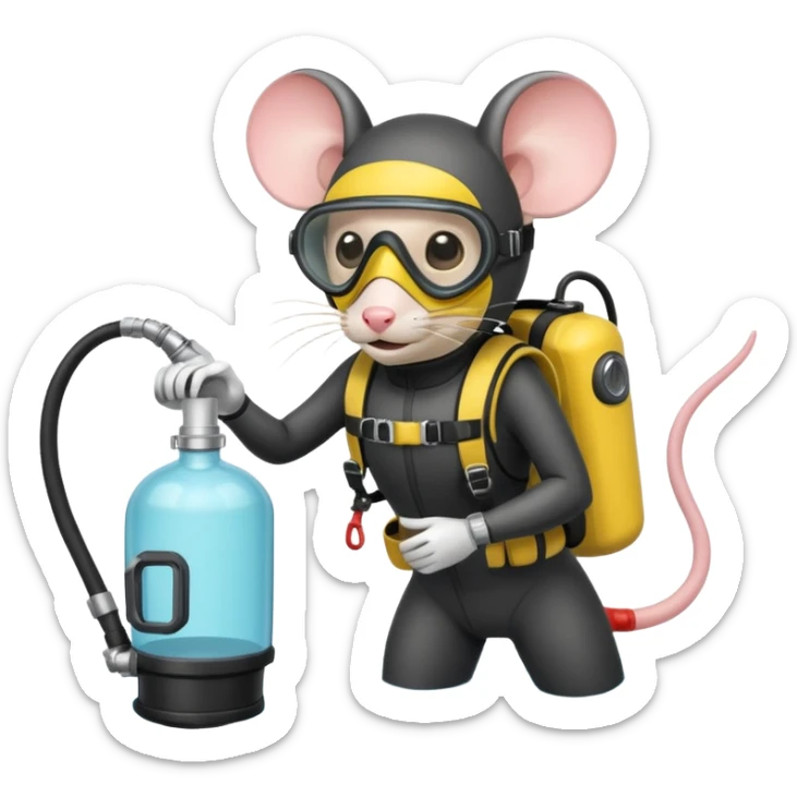 mouse wearing scuba gear dive into the sea with diver mask and oxygen tank sticker