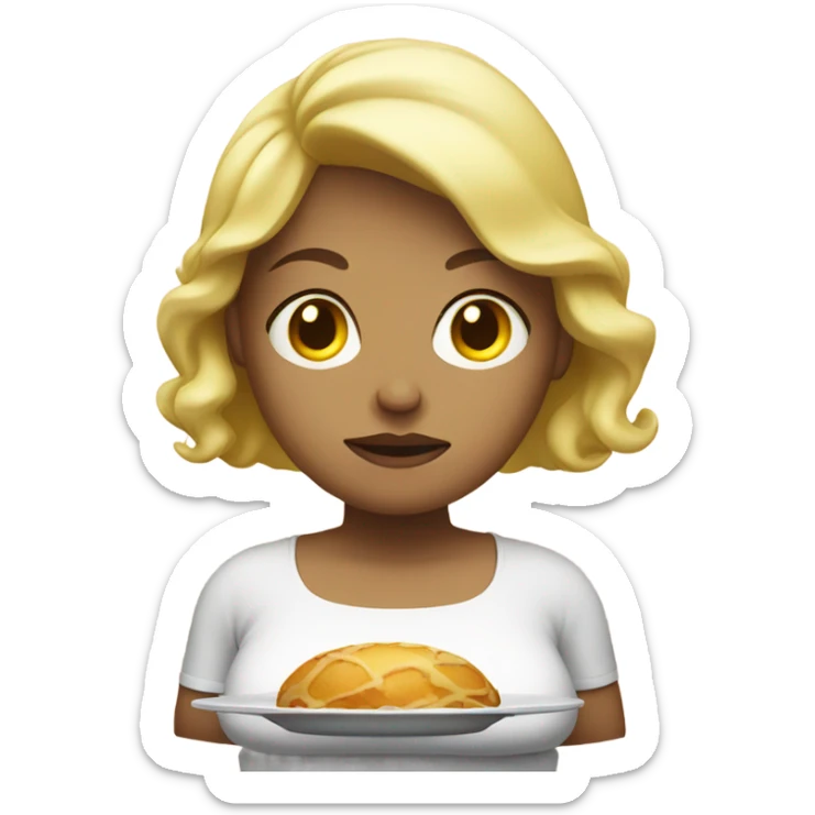 a sad overweight blondie woman with a plate of food sticker