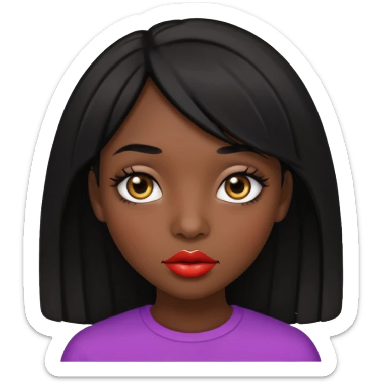 Dark skin gurl with black hair, big lips m, dark brown eye, octagon face shape and chinky eyes  sticker