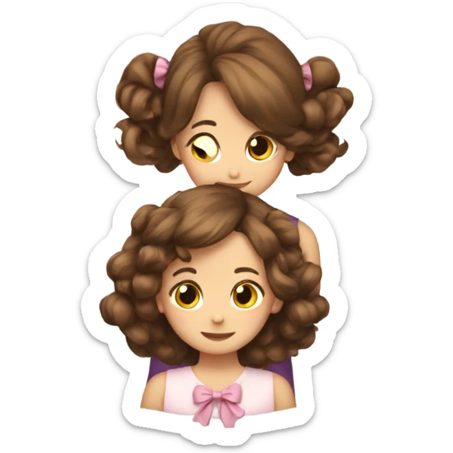two girls hugging with bows if their hair, brown hair  sticker
