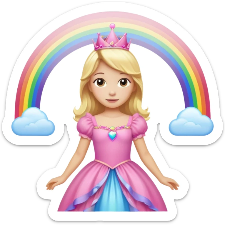 Blond girl with a big pink princess dress and a rainbow above her sticker