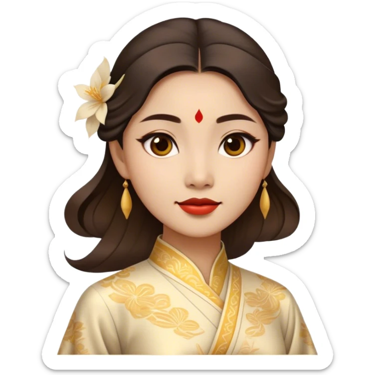 Cinematic Realistic Áo Dài Portrait Emoji, depicted as an elegant traditional Vietnamese dress with flowing graceful lines and delicate patterns, rendered with rich textures and soft ethereal lighting that captures its timeless beauty. sticker