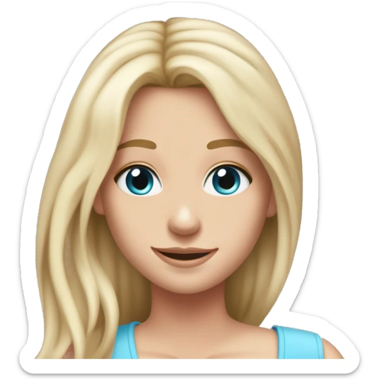 Girl with pink tank top and pale blue eyes skin straight dirty blonde hair with light blonde highlights with makeup smiling and long hair sticker