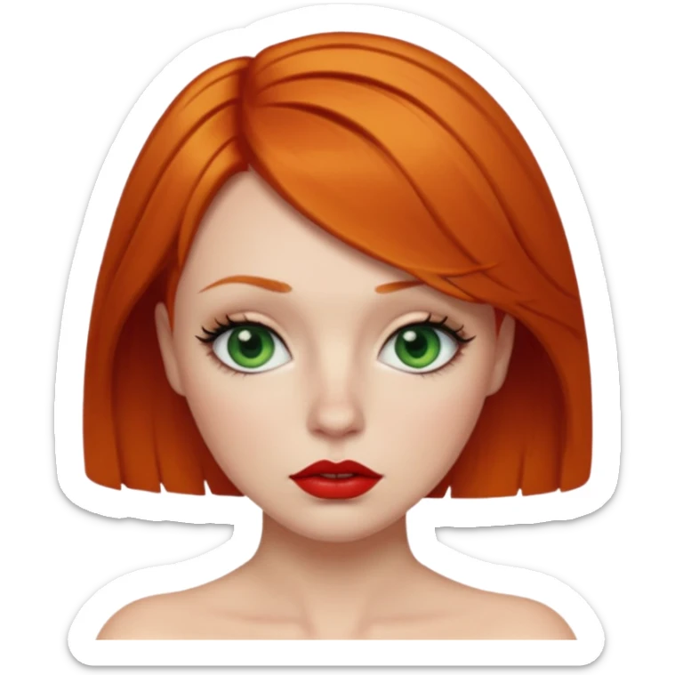Short Ginger hair, green eyes, black long eye lashes large red lips White woman embarrassed sticker