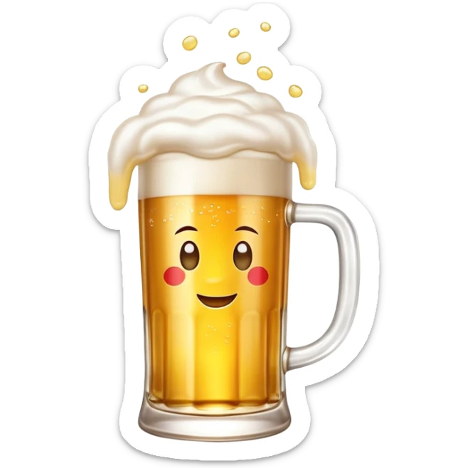 Tsingtao beer in glass mug, golden beer with white foam, iconic Chinese beer, emoji style sticker