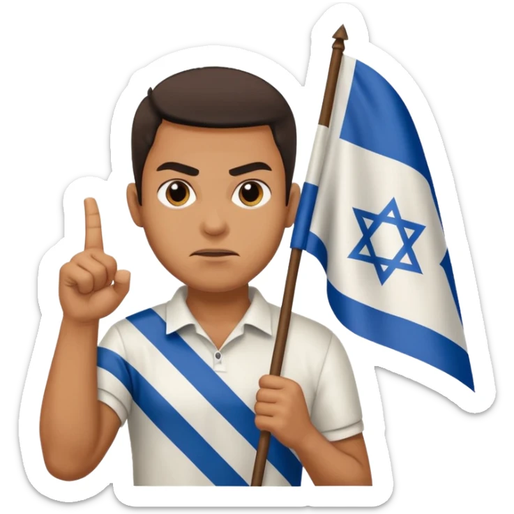 İsrail Bayrak tutan ve çok kızgın bakan adam sevmemiş gibi el hareketi yapıyor sticker