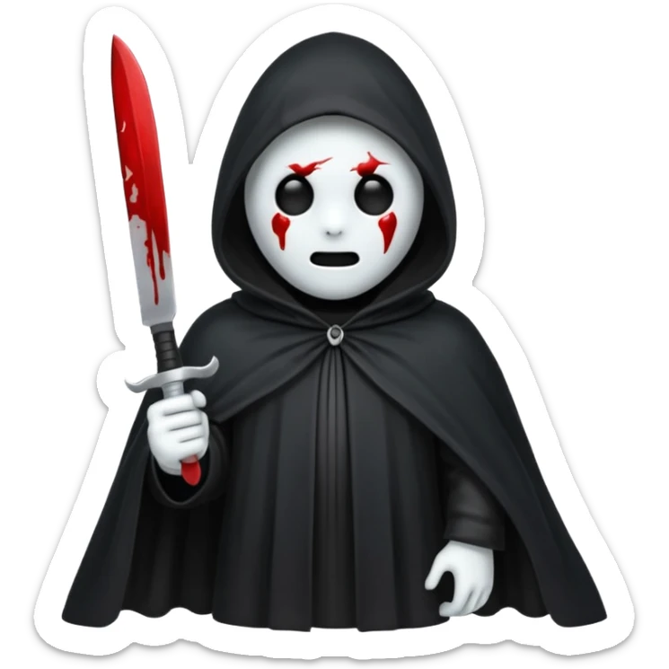 make a ghost face emoji with a cloak on and a bloody knife from the movie scream sticker