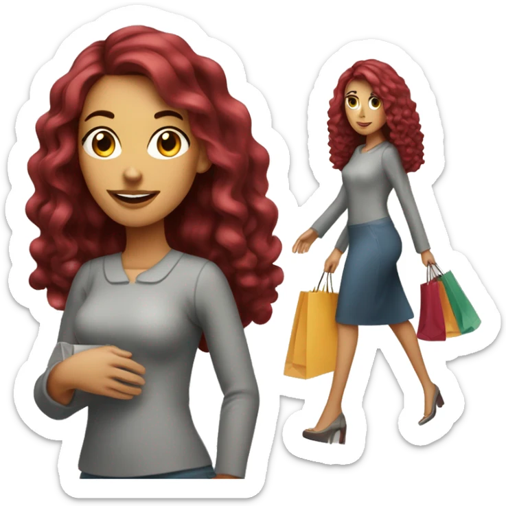 Long Burgundy haired girl, shopaholic, carrying a lot of shopping bags sticker