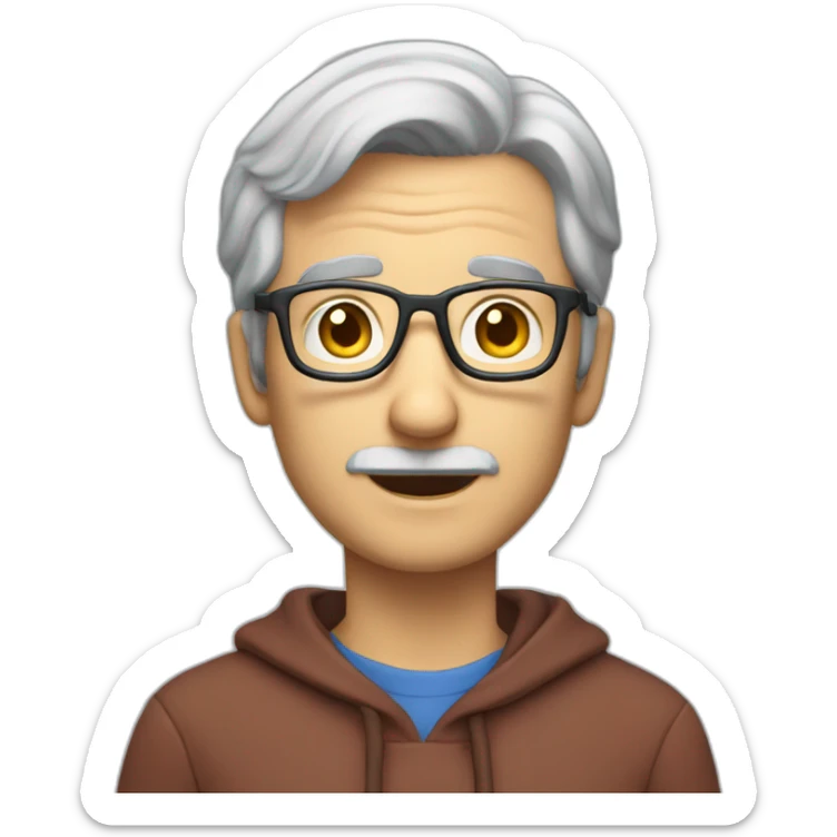 professor with short grey hair and no beard an wearing a blue hoodie olds a book in his hand sticker