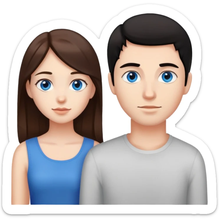 Girl with brown hair and her boyfriend with black hair and blue eyes sticker