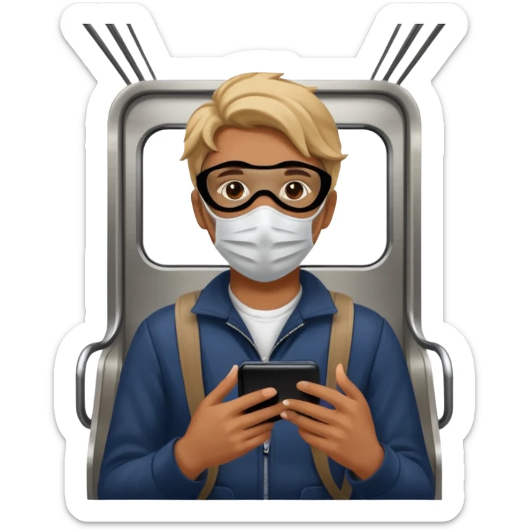 Rider with phone,Metro Riders, inside metro train, no transparent, with background,full image , negative transparent. sticker